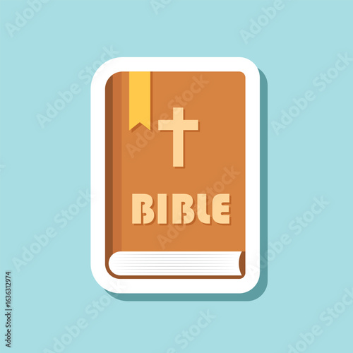 Holy bible sticker icon in flat style. Christianity book vector illustration on isolated background. Religion sign business concept.