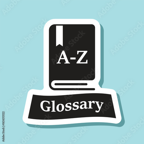 Glossary book sticker icon in flat style. Guidebook encyclopedia vector illustration on isolated background. A-Z notebook sign business concept.