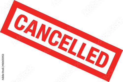 Angled Red Cancelled Stamp Event Postponement, Meeting Cancellation, or Project Termination Illustration Symbol