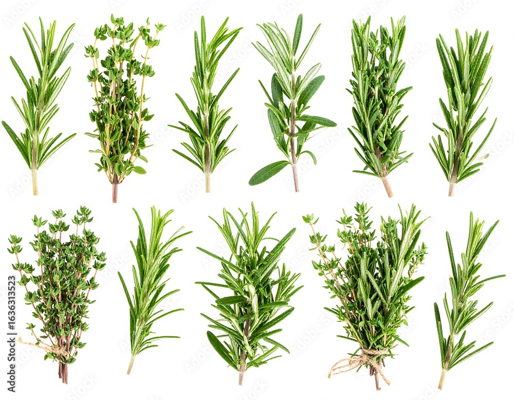 Fototapeta premium Fresh herbs, rosemary and thyme sprigs