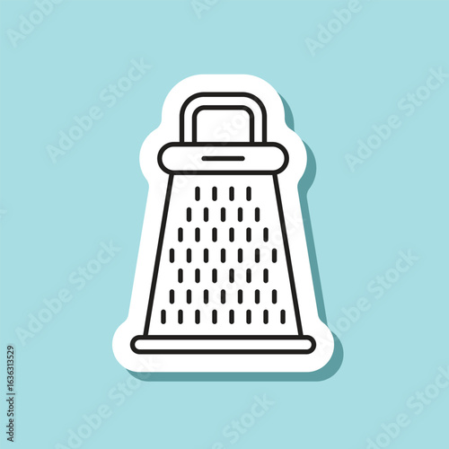 Grater sticker icon in flat style. Cookery vector illustration on isolated background. Kitchen utensils sign business concept.