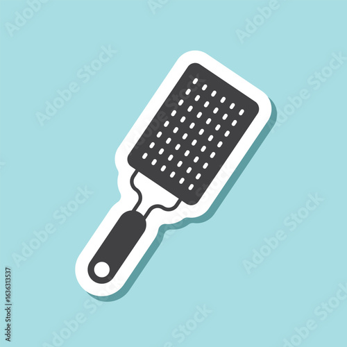 Grater sticker icon in flat style. Cookery vector illustration on isolated background. Kitchen utensils sign business concept.
