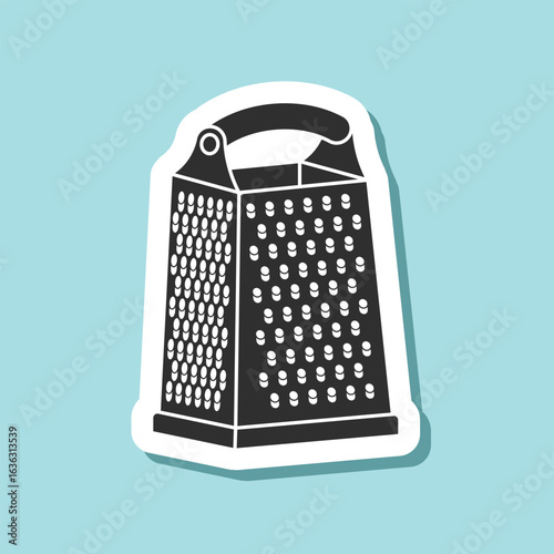 Grater sticker icon in flat style. Cookery vector illustration on isolated background. Kitchen utensils sign business concept.