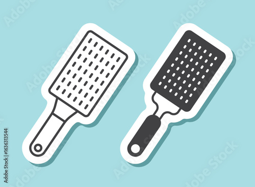 Grater sticker icon in flat style. Cookery vector illustration on isolated background. Kitchen utensils sign business concept.