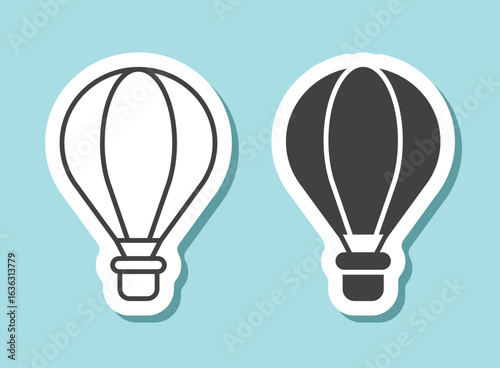 Hot air balloon sticker icon in flat style. Aerostat vector illustration on isolated background. Transport sign business concept.