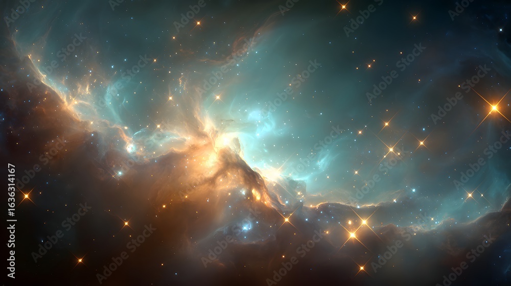 Obraz premium A swirling nebula of vibrant colors and scattered stars.