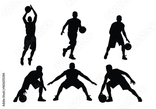 Silhouette of a basketball player performing a slam dunk, isolated on a white background sports silhouette