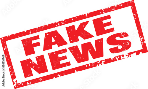 Distressed Red Fake News Stamp Overlay Misinformation, Disinformation, Propaganda Concept Symbol Visual