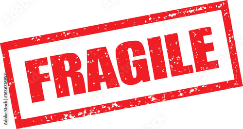 Distressed Red Fragile Rubber Stamp Shipping and Handling Warning Label on White Background