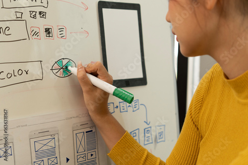 Photos Creative web designer planning UI application and developing digital template