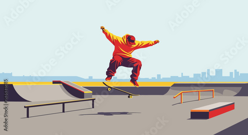Skateboarder Executing an Air in Urban Skatepark Setting