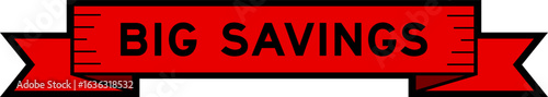 Ribbon label banner with word big savings in red color on white background