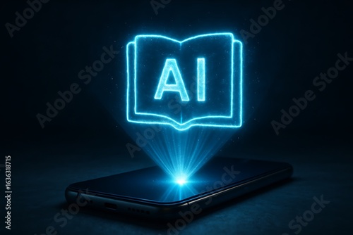 Artificial intelligence book hologram projected from smartphone