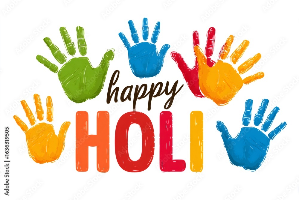 Obraz premium Colorful handprints celebrating happy holi festival of colors
