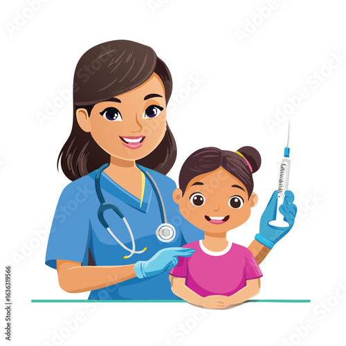 Nurse with Syringe Ready to Vaccinate a Child - AI Generated