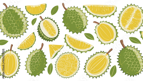 durian isolated on transparent png vector.fruit, southeast, durian, food, ingredient, organic, ripe, king, nourishment, of, open, tasting, color image, flesh, isolated, large, malaysian, photography, 