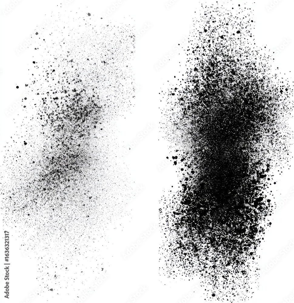Fototapeta premium Two black ink splatter textures on white background