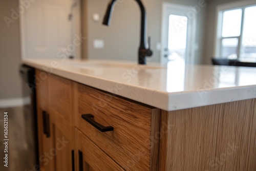 Close-up of a modern kitchen island
