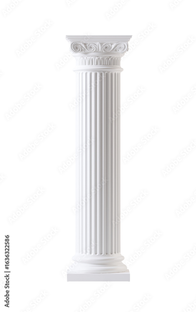 Obraz premium Classic white fluted column standing with transparent background