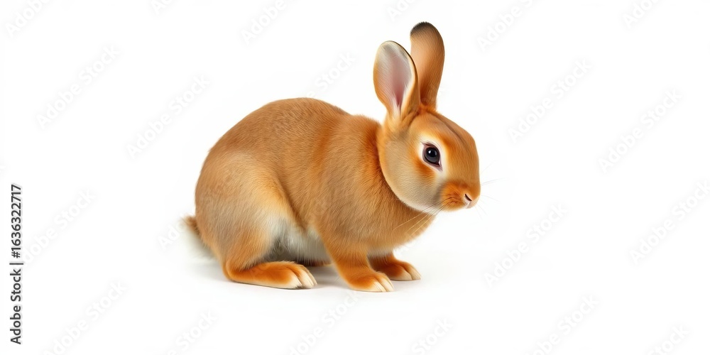 Fototapeta premium A brown bunny rabbit stands upright on a white background, mammal, whiskers