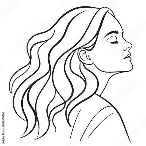 Minimalist single line drawing of a young woman s profile elegant and modern illustration for design projects