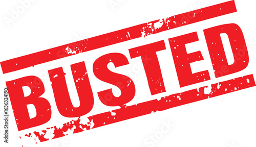 Red Busted Rubber Stamp Text with Distressed Texture on White Background