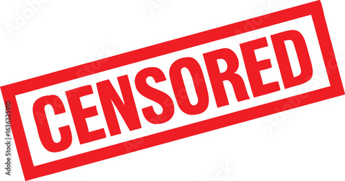 Red Censored Stamp on White Background, Rectangular Border with Oblique Angle