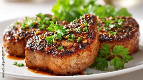 Delicious Grilled Pork Chops with Fresh Herbs and Garlic Butter Sauce