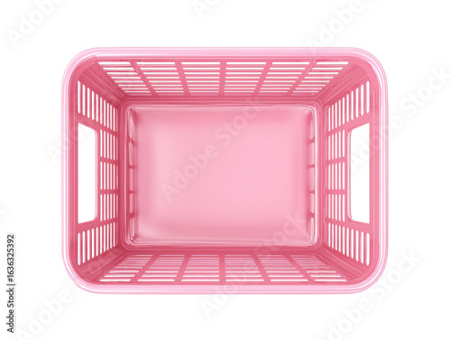 Empty pink plastic shopping basket on transparent background