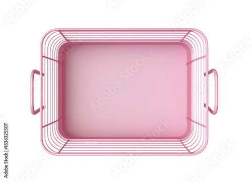 Empty pink metal basket on transparent background, top view