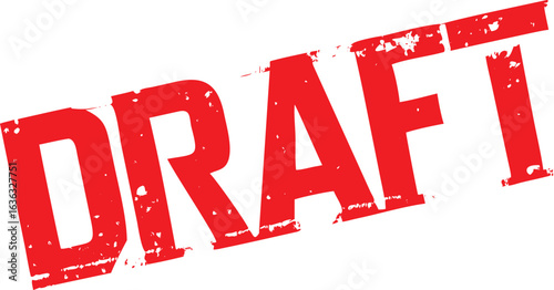 Red Distressed DRAFT Stamp on White Background Document Status, Approval Workflow Indication