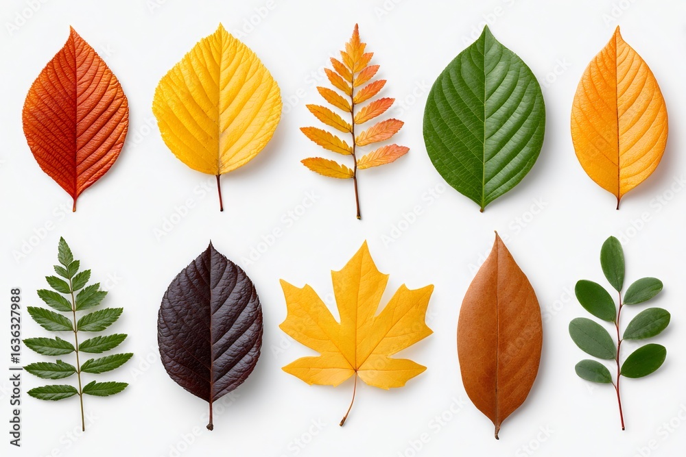 Obraz premium Colorful autumn leaves showing changing seasons on white background