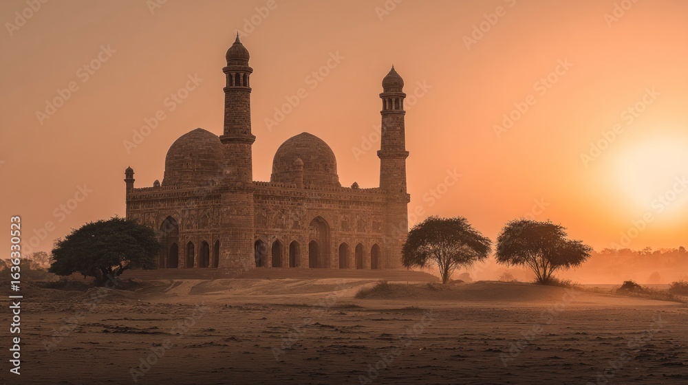 Fototapeta premium Ancient mosque sunrise landscape