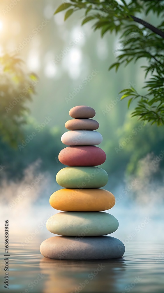 Obraz premium Stacked gradient colored pebbles harmonious b stacked pebbles