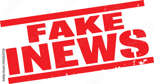 Red Fake News Stamp with Distressed Texture on White Background Illustration for Media Literacy