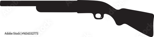 Black silhouette of a pump action shotgun on a white background firearm weapon