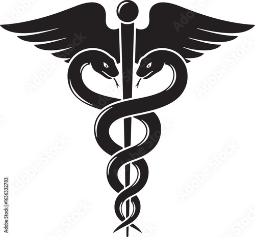 Medical caduceus with two snakes and wings
