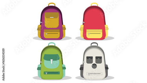 School Bag Vector Set | Back to School Backpack Illustration | Student Bag Clipart