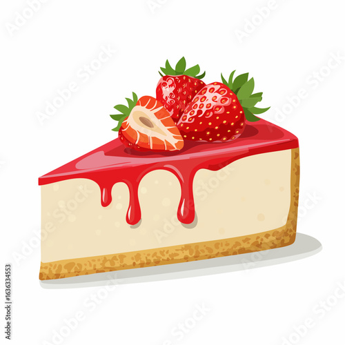 Cremiges Käsekuchenstück mit Erdbeersoße