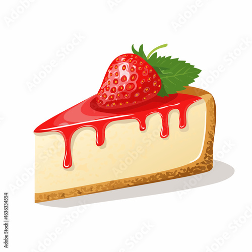 Cremiges Käsekuchenstück mit Erdbeersoße