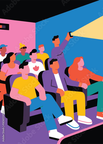 people at the cinema colorful Illustrator Artwork design template poster
