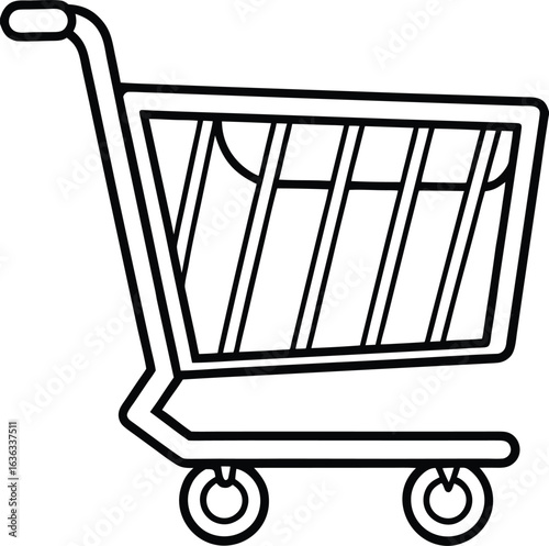Monochrome Shopping Cart Illustration Depicting Consumerism, Retail, and Commerce with a Simple, Clean Design Suitable for Various Applications