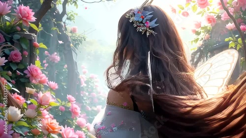 Enchanting fairy queen amidst rose garden bliss