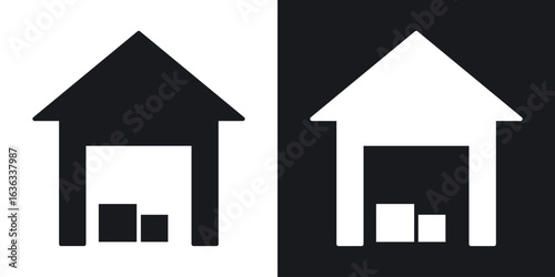 Warehouse icon flat, silhouette, vector illustrations. flat glyph designs