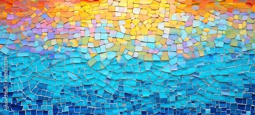 Summer in mosaic art style There are no people present on the scene, ai generative