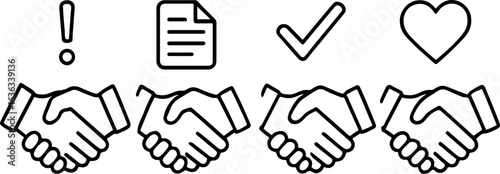 Handshake Icon Set with Symbols – Agreement, Contract, Trust