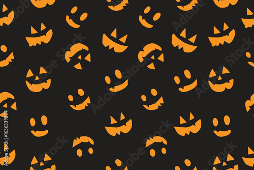 Halloween seamless pattern with faces pumpkin devil in the dark background, Happy Halloween season