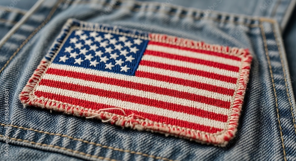 Fototapeta premium Close-up of American flag patch on work overalls or uniform