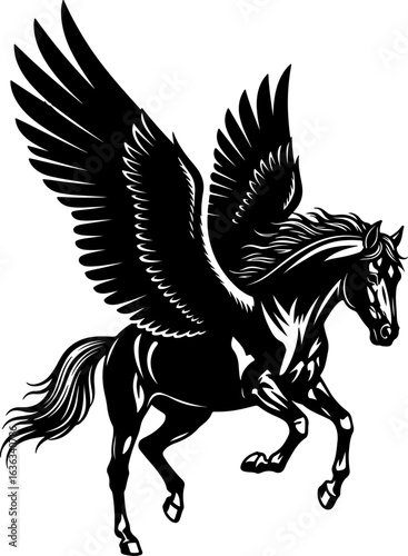 Wallpaper Mural Majestic winged horse pegasus in a powerful dynamic pose a striking black silhouette against a white background Torontodigital.ca