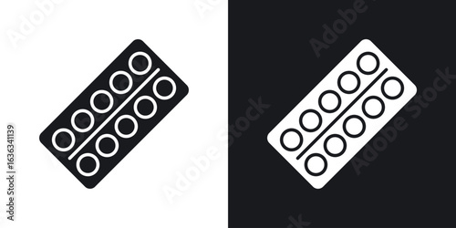 Pill blister pack icon flat, silhouette, vector illustrations. flat glyph designs